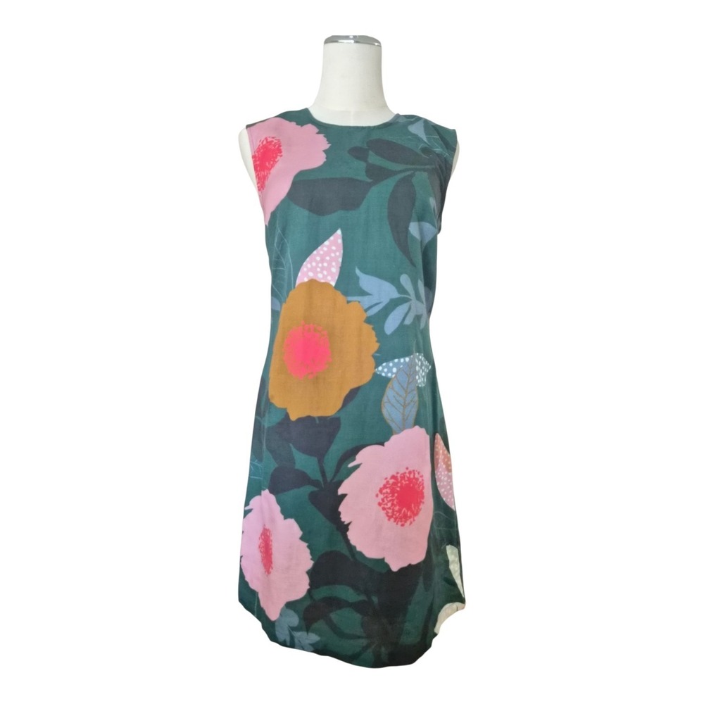 Anthropologie Conditions Apply Floral Linen Blend Shift Dress‎ Green Pink XS